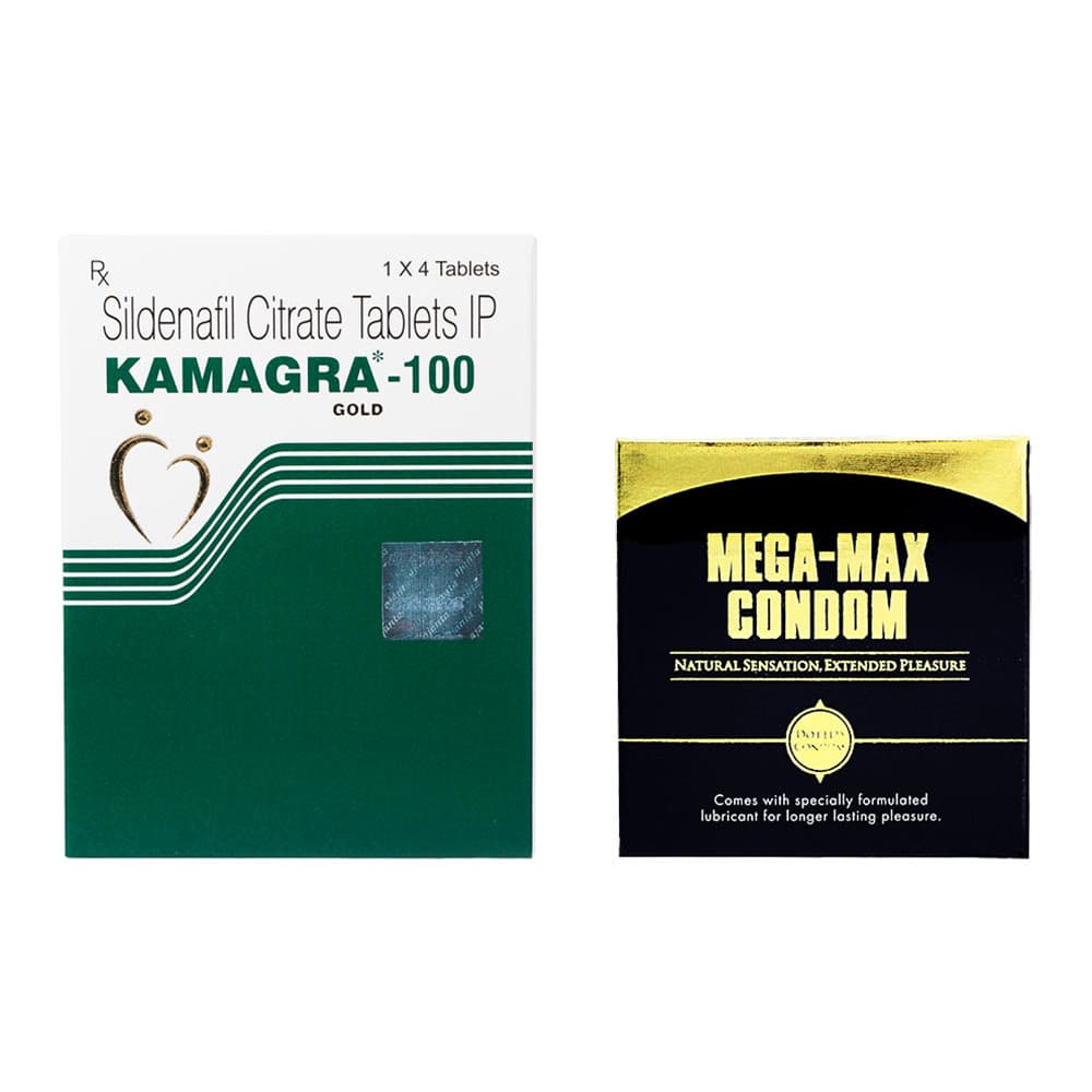 カマグラゴールド100mg(4錠7箱)+メガマックスコンドーム(3個4箱) 【1セット】